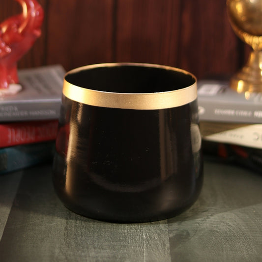 Royal Black and Gold Powder Coated Metal Pot- 5 inches (Only Pot)