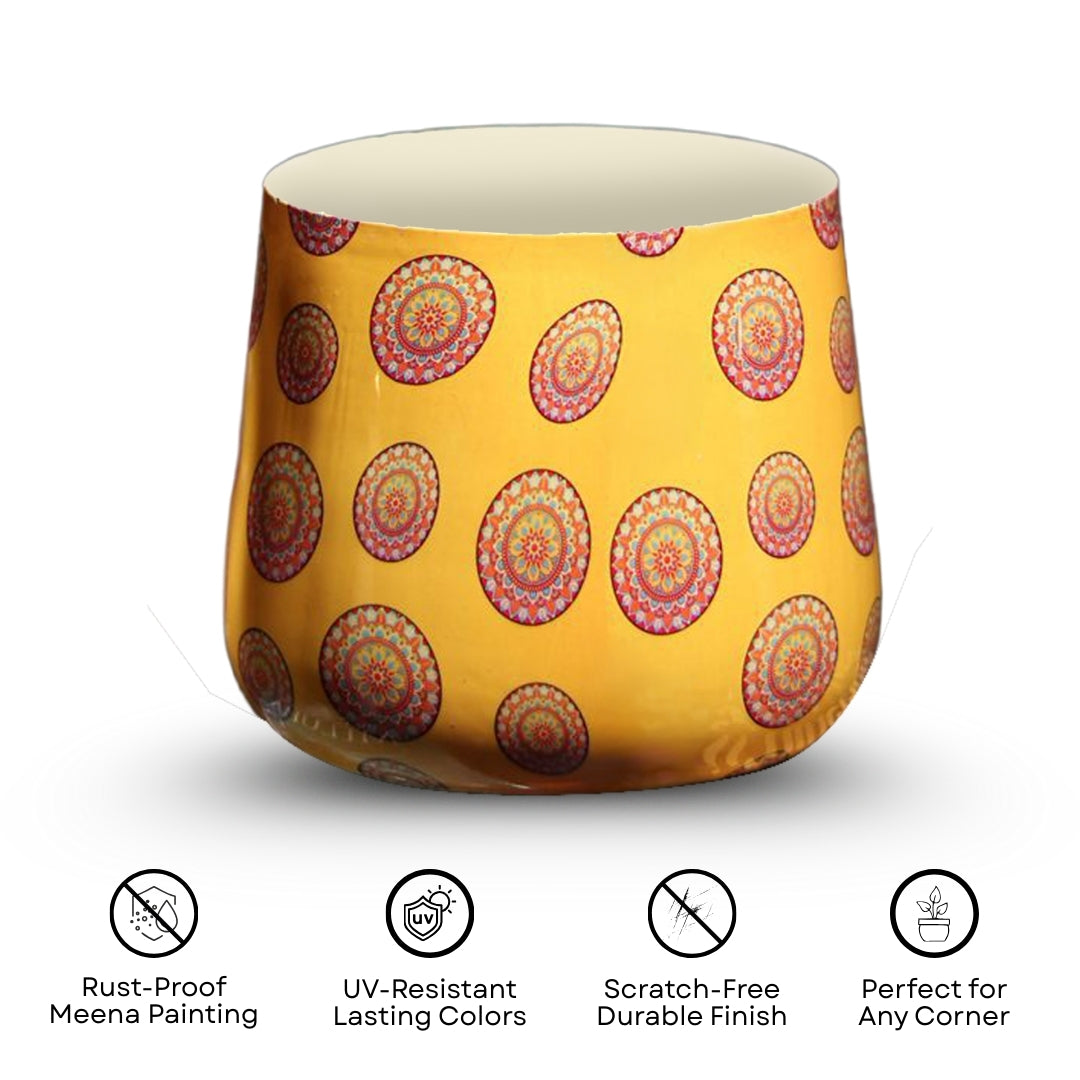 Yellow Mandala Meena Metal Pot- 5 inches (Only Pot)