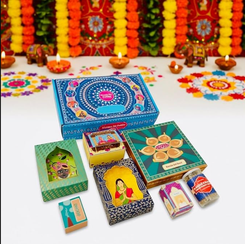 Good Luck Gift Hamper | Gold Polished Ganpati Idol with Metal Urli, Candles, Organic Dhoop, Decorative Jharokas & Snacks | Diwali, Bhaidooj, Housewarming Gift Set