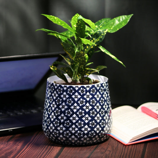 Navy Floral Meena Metal Pot- 5 inches (Only Pot)
