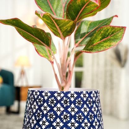 Navy Floral Meena Metal Pot- 5 inches (Only Pot)