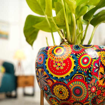 Rainbow Mandala  Printed Metal Pot with stand- 5 inches