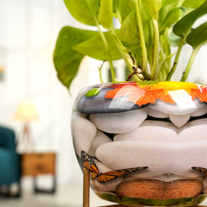 Stone  Printed Metal Pot with stand- 5 inches (Only Pot)