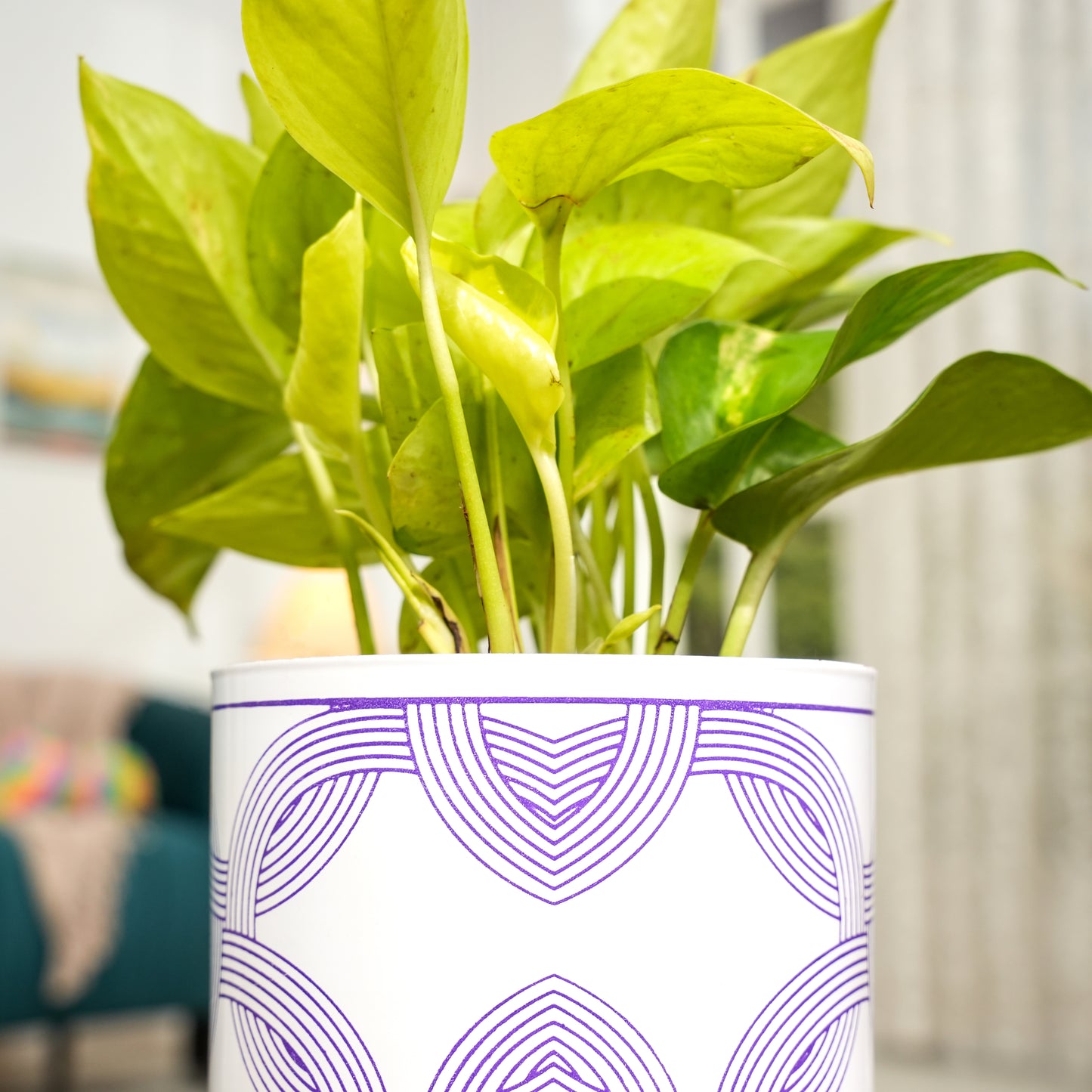 White Leaf Print Metal Pot with stand- 5 inch (Only Pot)