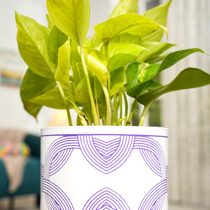 White Leaf Print Metal Pot with stand- 5 inch (Only Pot)