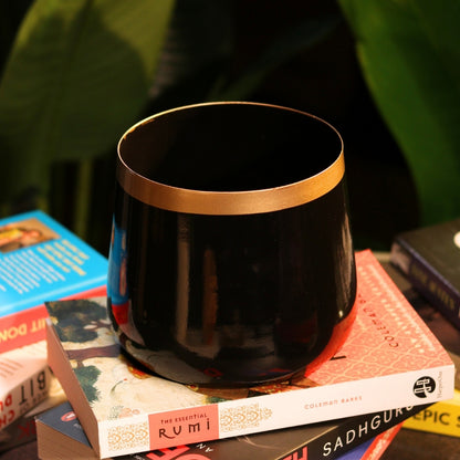 Royal Black and copper Powder Coated Metal Pot- 5 inches (Only Pot)