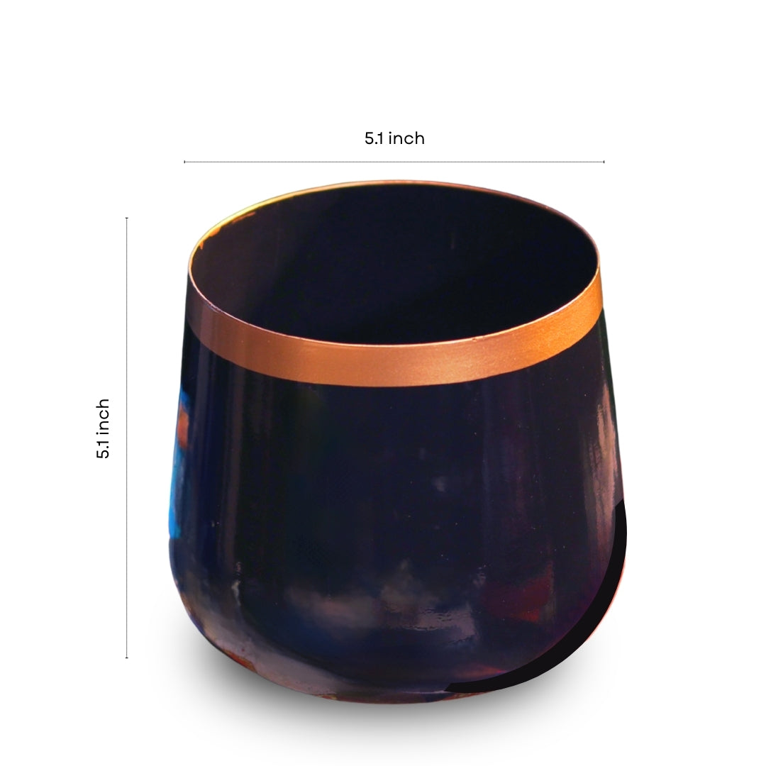 Royal Black and copper Powder Coated Metal Pot- 5 inches (Only Pot)