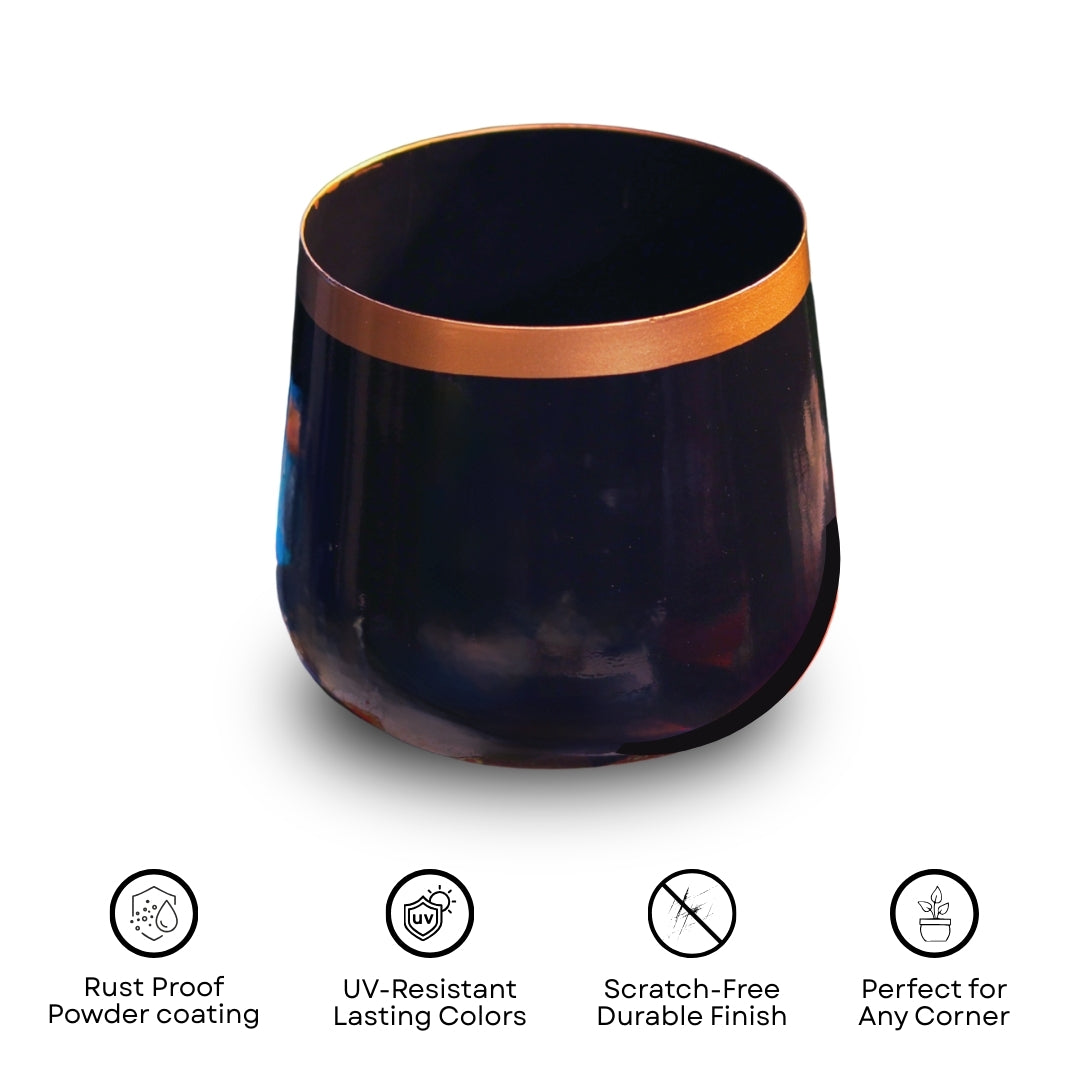 Royal Black and copper Powder Coated Metal Pot- 5 inches (Only Pot)