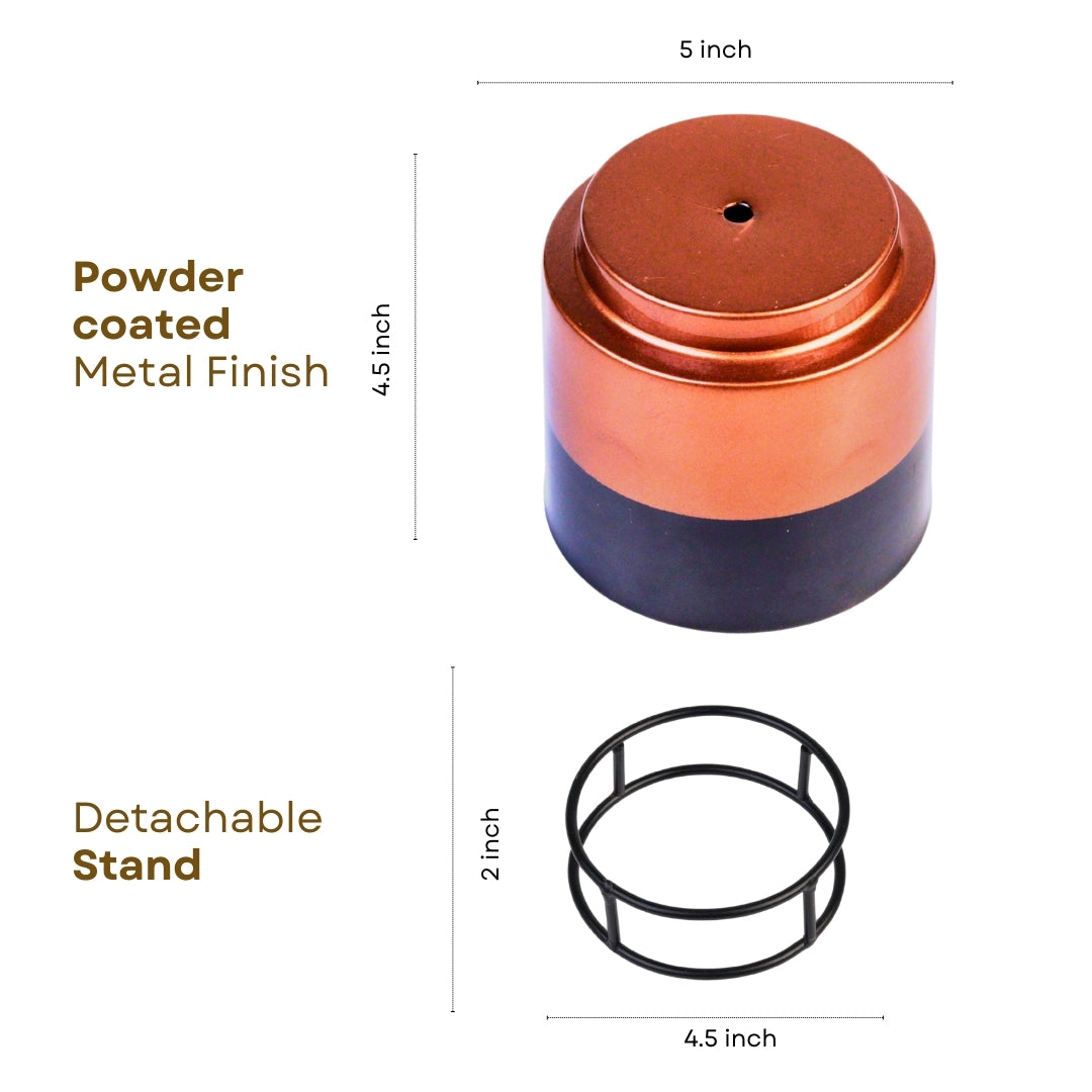 Royal Black and copper Powder Coated Metal Pot with stand - 5 inches(Only Pot)