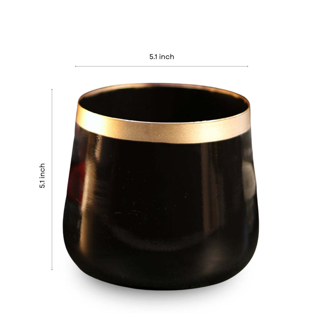 Royal Black and Gold Powder Coated Metal Pot- 5 inches (Only Pot)