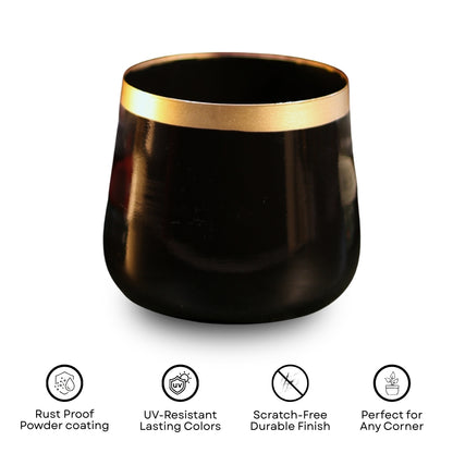Royal Black and Gold Powder Coated Metal Pot- 5 inches (Only Pot)