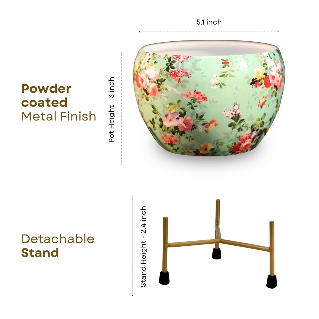 Elegant Blue Printed Metal Pot with stand- 5 inches