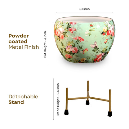 Elegant Blue Printed Metal Pot with stand- 5 inches