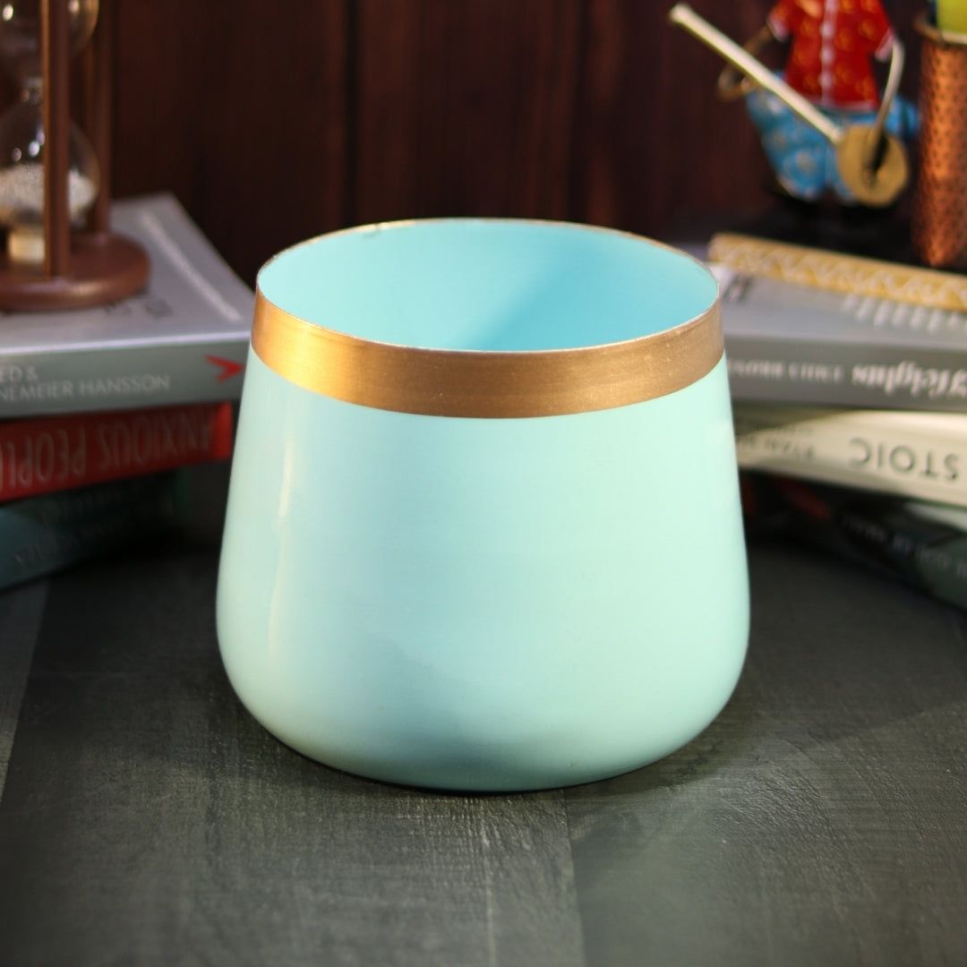 Sky Blue Powder Coated Metal Pot- 5 inches (Only Pot)