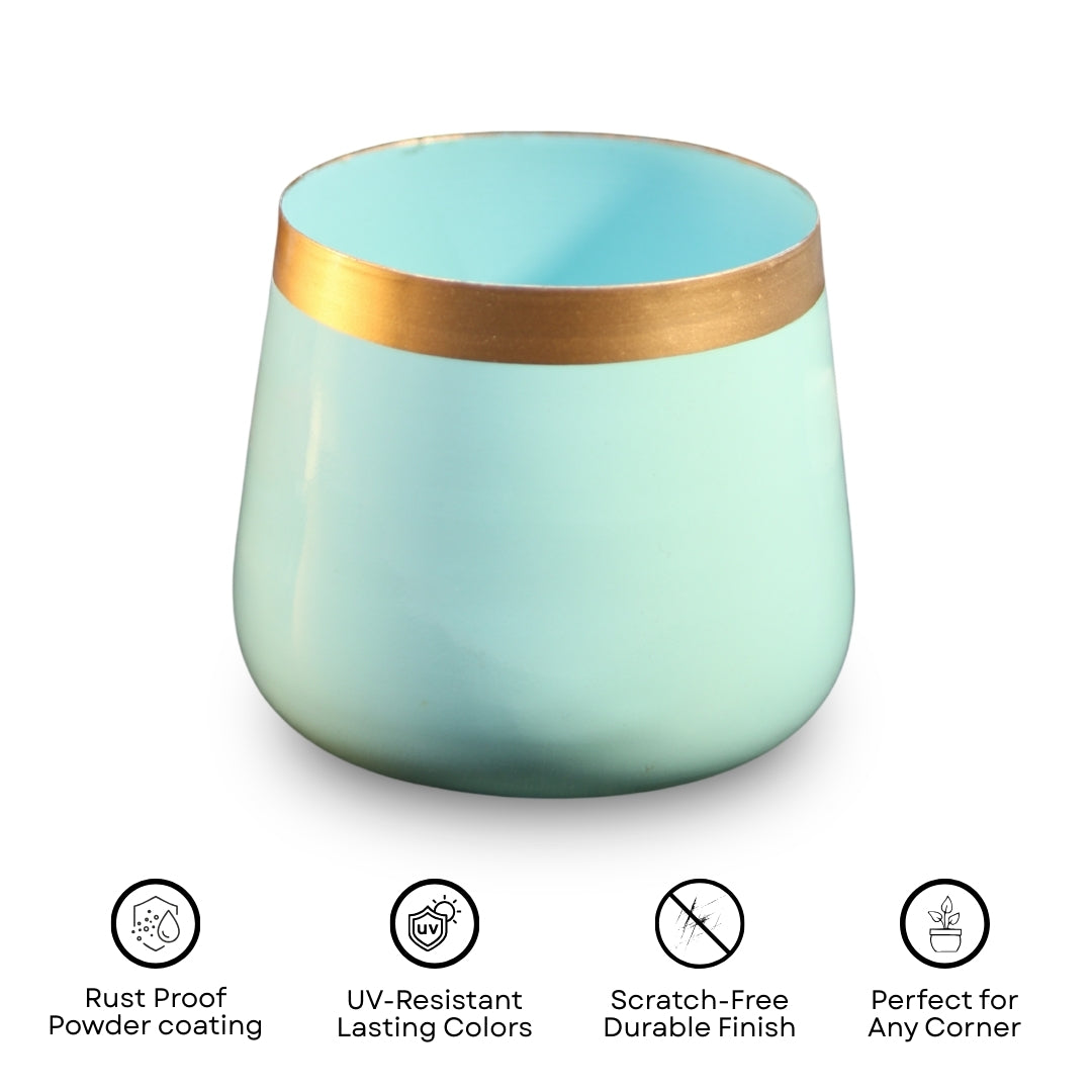 Sky Blue Powder Coated Metal Pot- 5 inches (Only Pot)