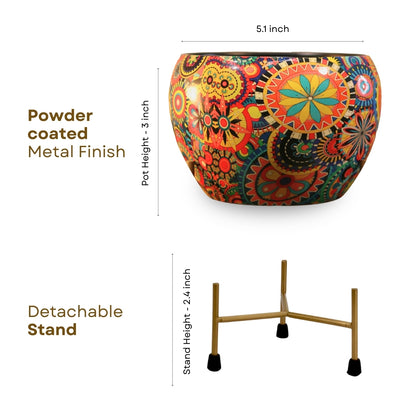 Rainbow Mandala  Printed Metal Pot with stand- 5 inches