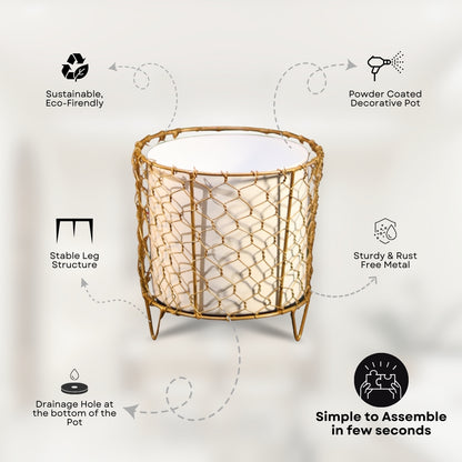 Golden Mesh Metal Pot with stand- 5.9 inches