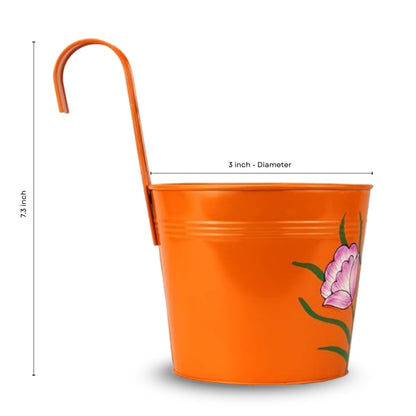 Digital Print Metal Iron Rust Proof Balcony Railing Hanging Flower Pots- Pack of 5