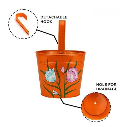 Digital Print Metal Iron Rust Proof Balcony Railing Hanging Flower Pots- Pack of 5