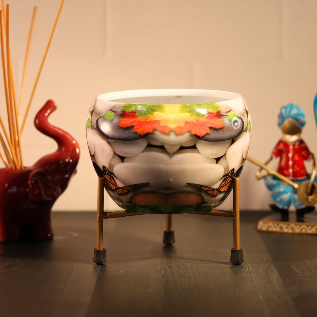 Stone  Printed Metal Pot with stand- 5 inches (Only Pot)
