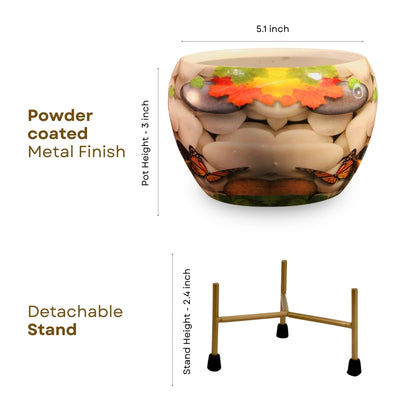 Stone  Printed Metal Pot with stand- 5 inches (Only Pot)