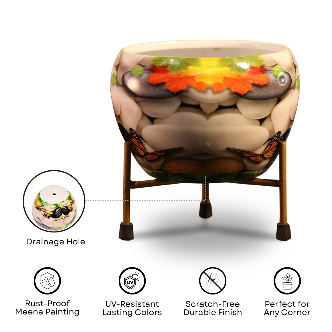 Stone  Printed Metal Pot with stand- 5 inches (Only Pot)
