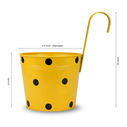 Poka Dot Print Metal Iron Rust Proof Balcony Railing Hanging Flower Pots- Pack of 5