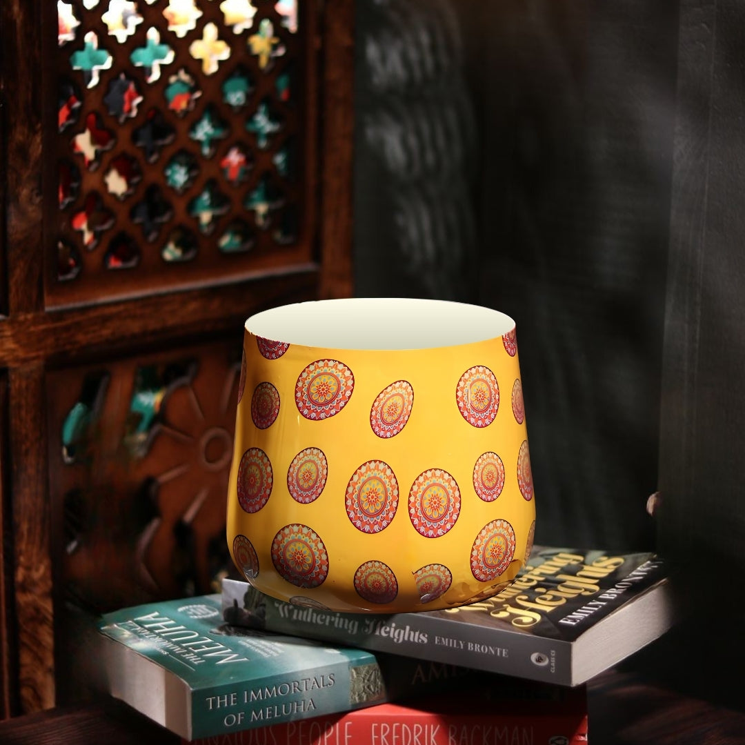 Yellow Mandala Meena Metal Pot- 5 inches (Only Pot)