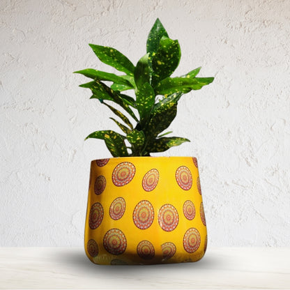 Yellow Mandala Meena Metal Pot- 5 inches (Only Pot)