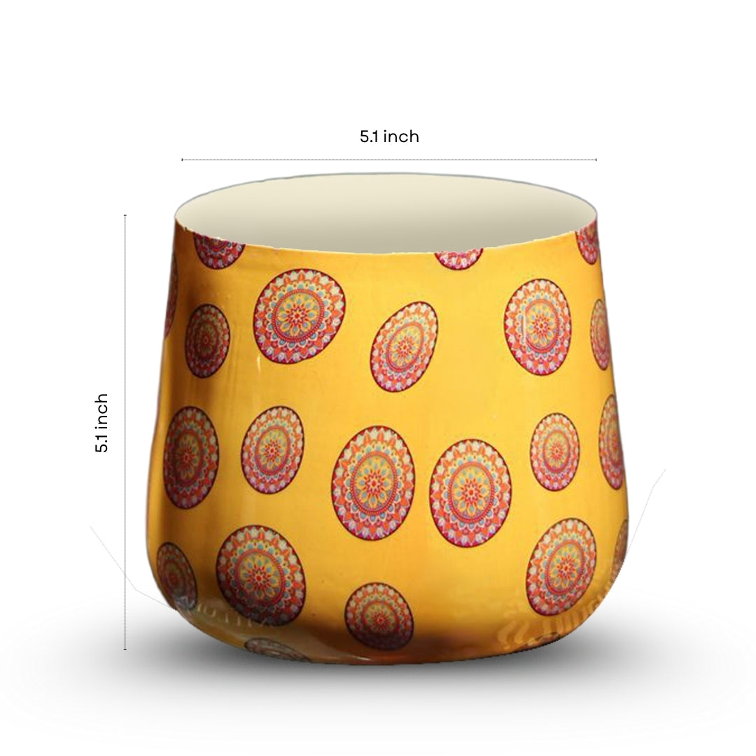 Yellow Mandala Meena Metal Pot- 5 inches (Only Pot)