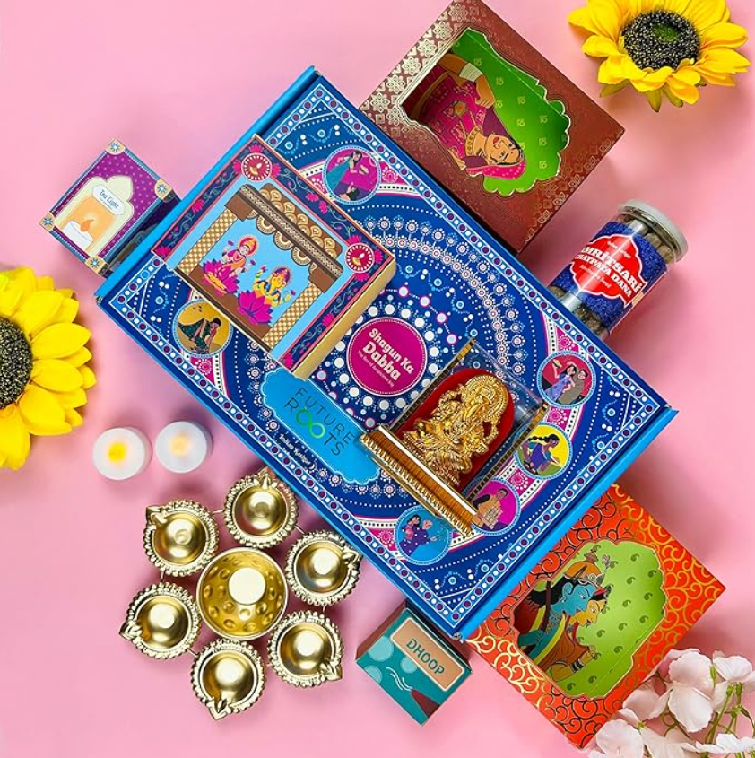Good Luck Gift Hamper | Gold Polished Ganpati Idol with Metal Urli, Candles, Organic Dhoop, Decorative Jharokas & Snacks | Diwali, Bhaidooj, Housewarming Gift Set