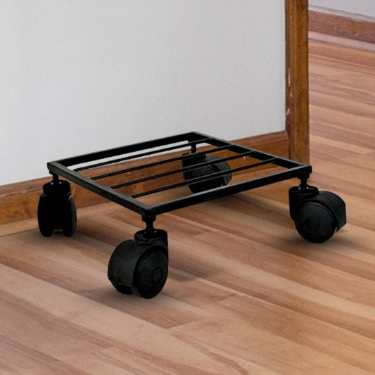 Heavy Duty Plant Stand with Wheels | Wheel Pot Trolley for Balcony, Indoor & Outdoor | Rust-Proof Metal Gamla Stand (Black) Pack of 4