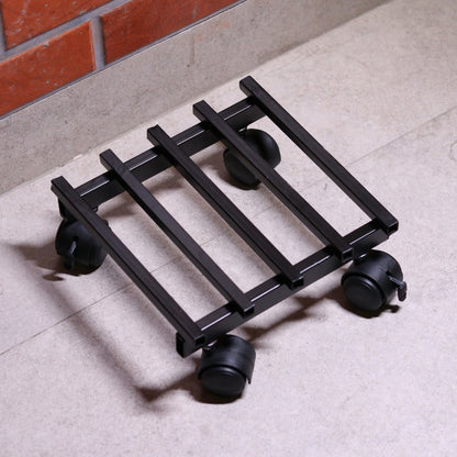 Heavy Duty Plant Stand with Wheels | Wheel Pot Trolley for Balcony, Indoor & Outdoor | Rust-Proof Metal Gamla Stand (Black) Pack of 4