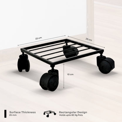 Heavy Duty Plant Stand with Wheels | Wheel Pot Trolley for Balcony, Indoor & Outdoor | Rust-Proof Metal Gamla Stand (Black) Pack of 4
