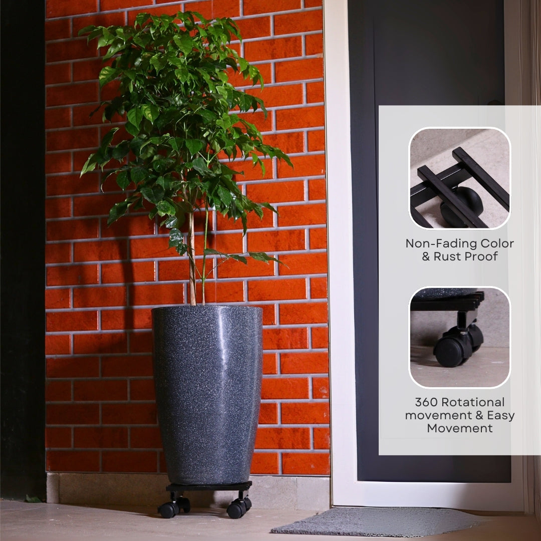 Heavy Duty Plant Stand with Wheels | Wheel Pot Trolley for Balcony, Indoor & Outdoor | Rust-Proof Metal Gamla Stand (Black) Pack of 4