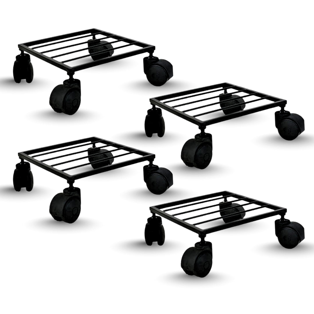Heavy Duty Plant Stand with Wheels | Wheel Pot Trolley for Balcony, Indoor & Outdoor | Rust-Proof Metal Gamla Stand (Black) Pack of 4