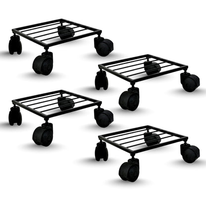 Heavy Duty Plant Stand with Wheels | Wheel Pot Trolley for Balcony, Indoor & Outdoor | Rust-Proof Metal Gamla Stand (Black) Pack of 4