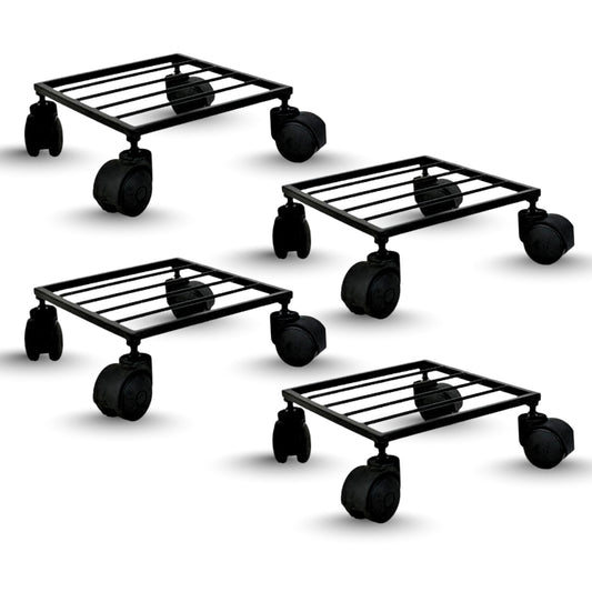 Heavy Duty Plant Stand with Wheels | Wheel Pot Trolley for Balcony, Indoor & Outdoor | Rust-Proof Metal Gamla Stand (Black) Pack of 4