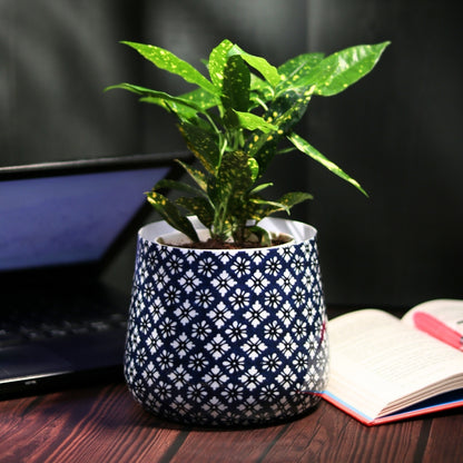 Navy Floral Meena Metal Pot- 5 inches (Only Pot)