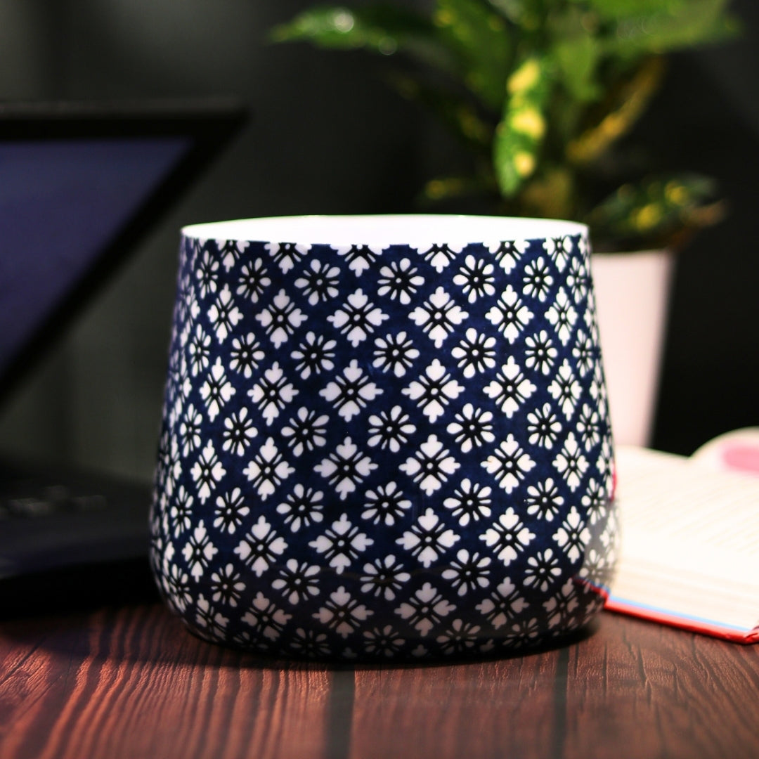 Navy Floral Meena Metal Pot- 5 inches (Only Pot)