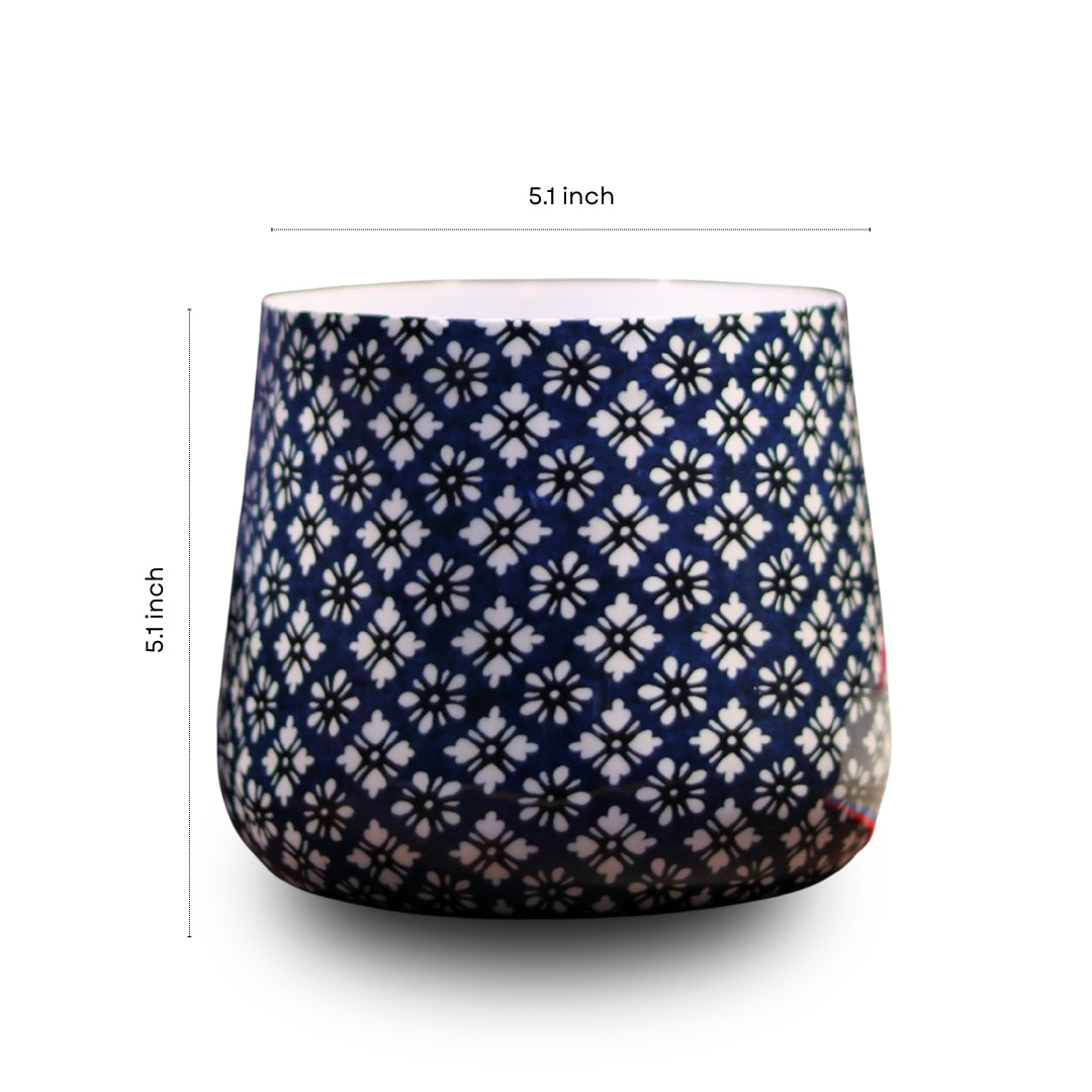 Navy Floral Meena Metal Pot- 5 inches (Only Pot)