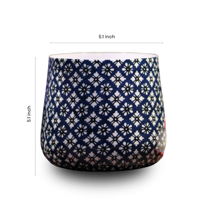 Navy Floral Meena Metal Pot- 5 inches (Only Pot)