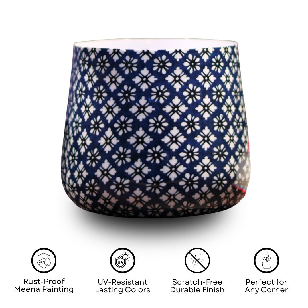 Navy Floral Meena Metal Pot- 5 inches (Only Pot)