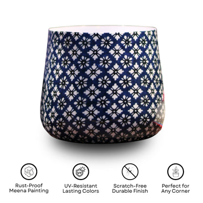 Navy Floral Meena Metal Pot- 5 inches (Only Pot)