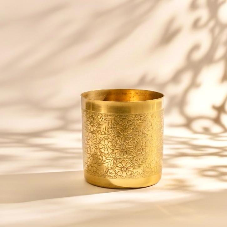 Premium Gold-Plated Floral Etched Metal Planter (Only Pot)