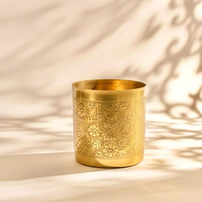 Premium Gold-Plated Floral Etched Metal Planter (Only Pot)