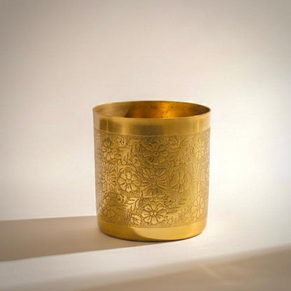 Premium Gold-Plated Floral Etched Metal Planter (Only Pot)
