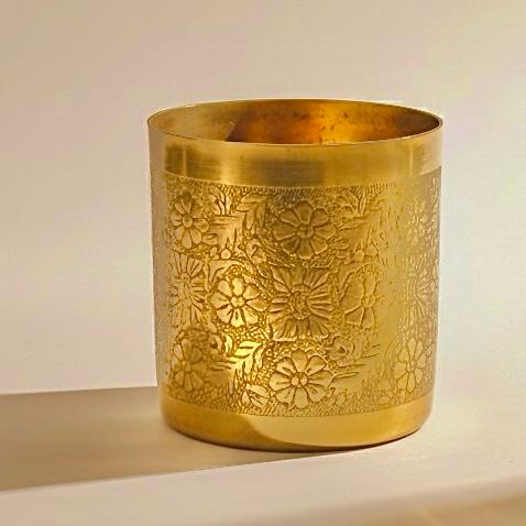 Premium Gold-Plated Floral Etched Metal Planter (Only Pot)