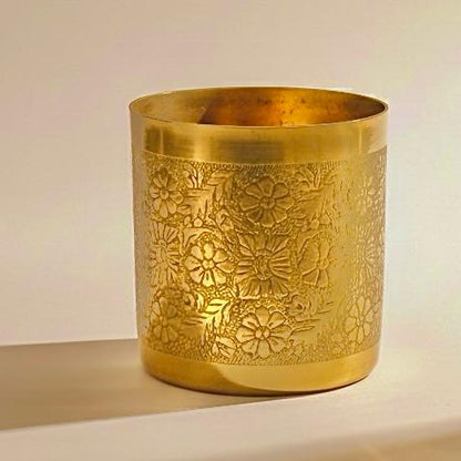 Premium Gold-Plated Floral Etched Metal Planter (Only Pot)