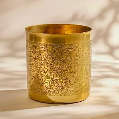 Premium Gold-Plated Floral Etched Metal Planter (Only Pot)